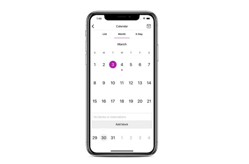 Calendar view on mobile