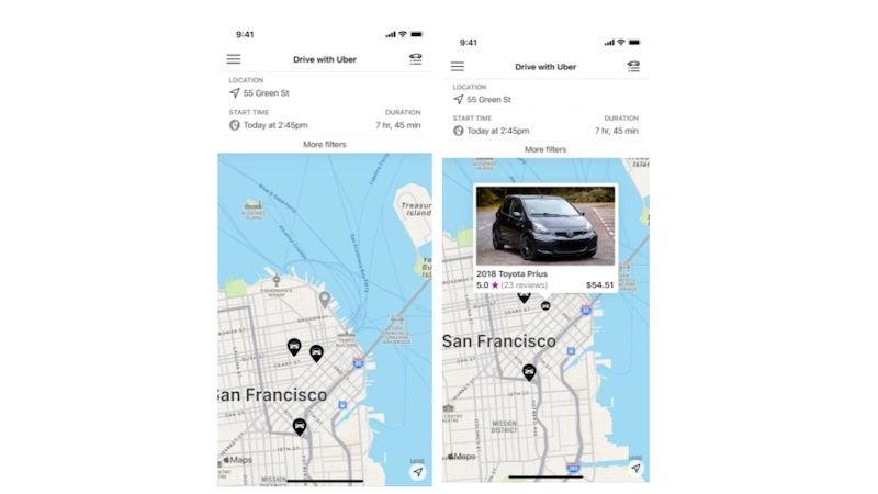 Screenshots from the Drive with Uber app experience